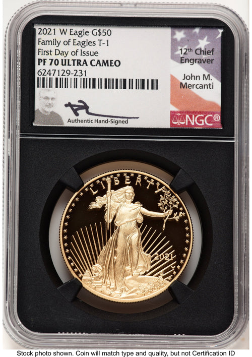 2021-W Type 1 Proof Gold Eagle 1 oz FDI John NGC PF70 Mercanti