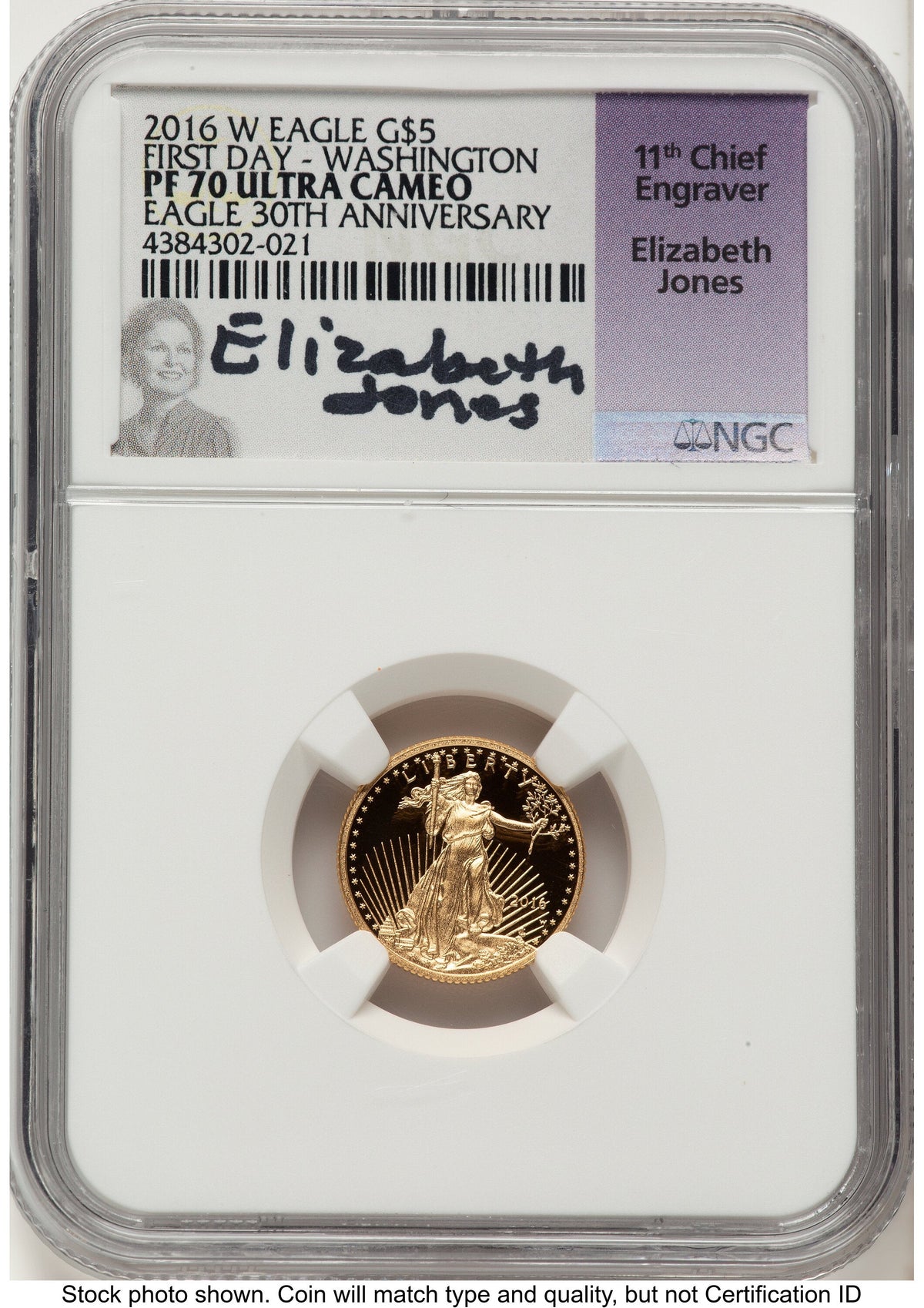2016-W Proof Gold Eagle 1/10 oz FDI Elizabeth Jones Washington NGC PF70