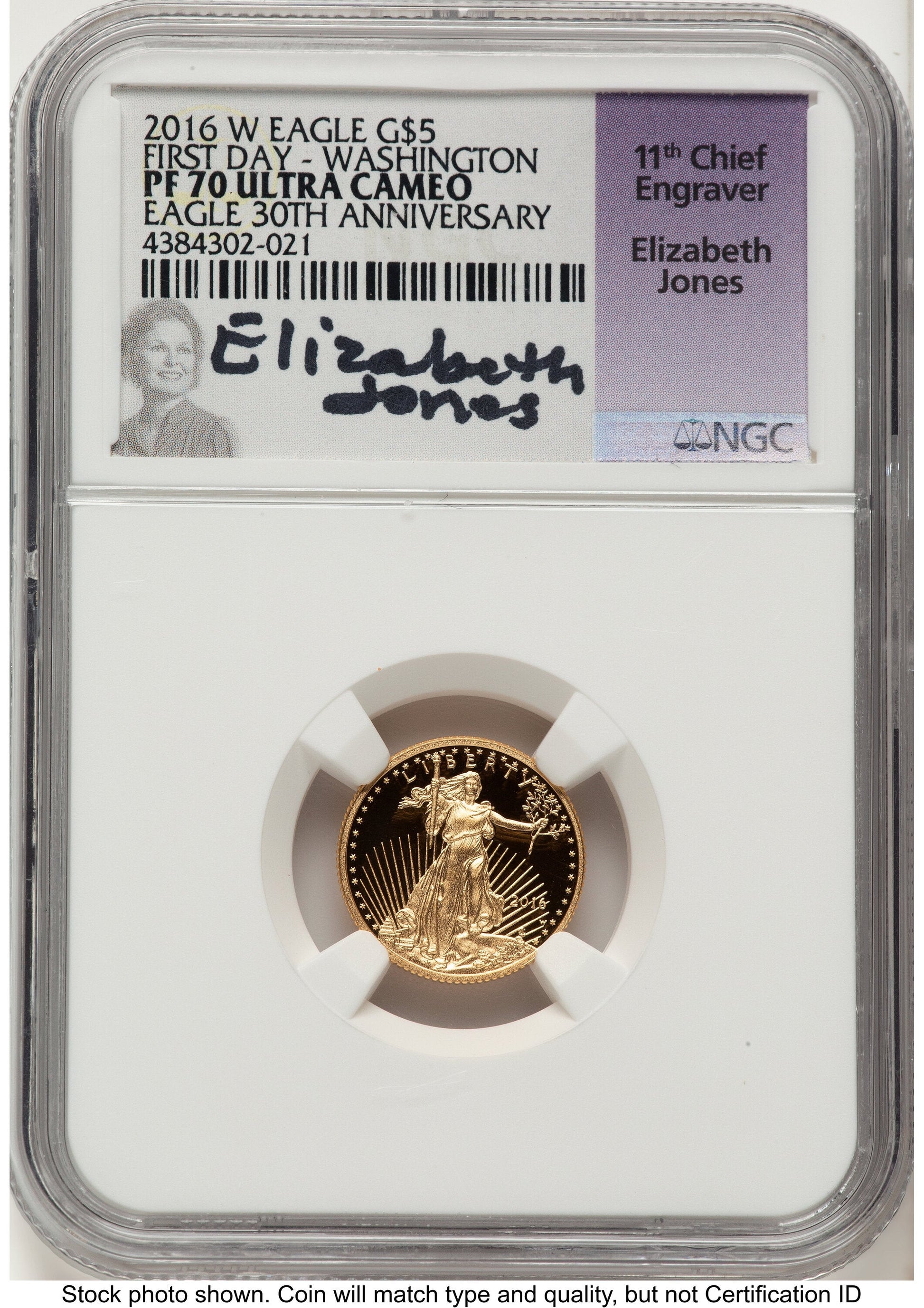 2016-W Proof Gold Eagle 1/10 oz FDI Elizabeth Jones Washington NGC PF70