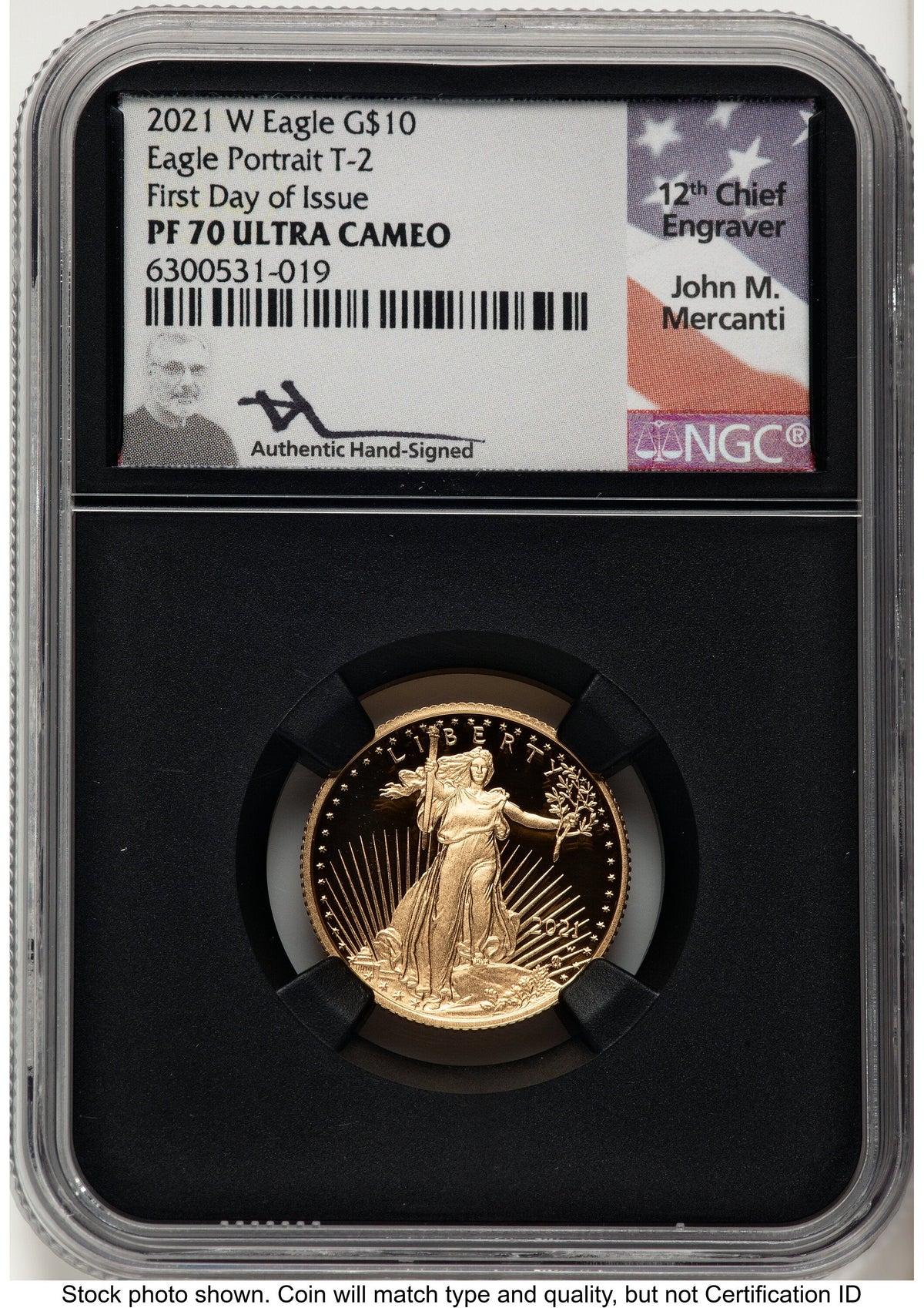 2021-W Type 2 Proof Gold Eagle 1/4 oz FDI John NGC PF70 Mercanti