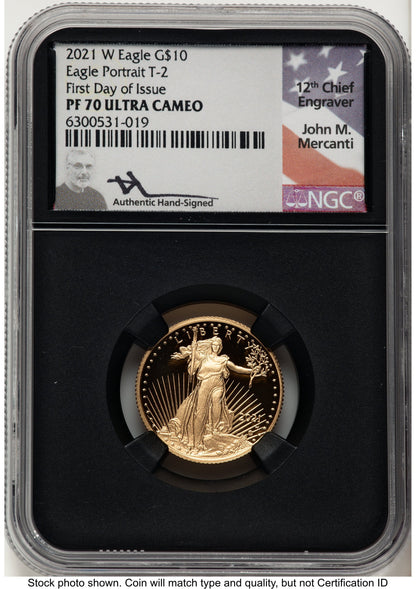 2021-W Type 2 Proof Gold Eagle 1/4 oz FDI John NGC PF70 Mercanti