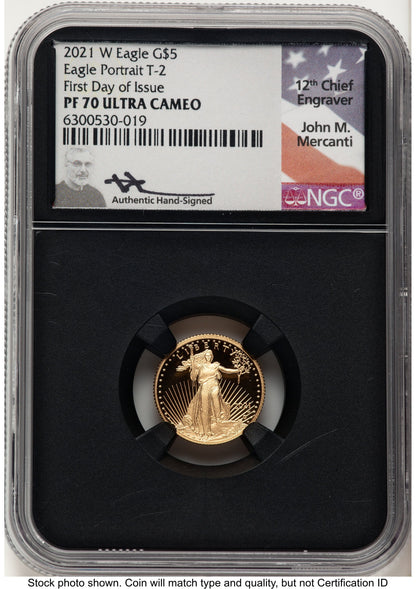 2021-W Type 2 Proof Gold Eagle 1/10 oz FDI John NGC PF70 Mercanti