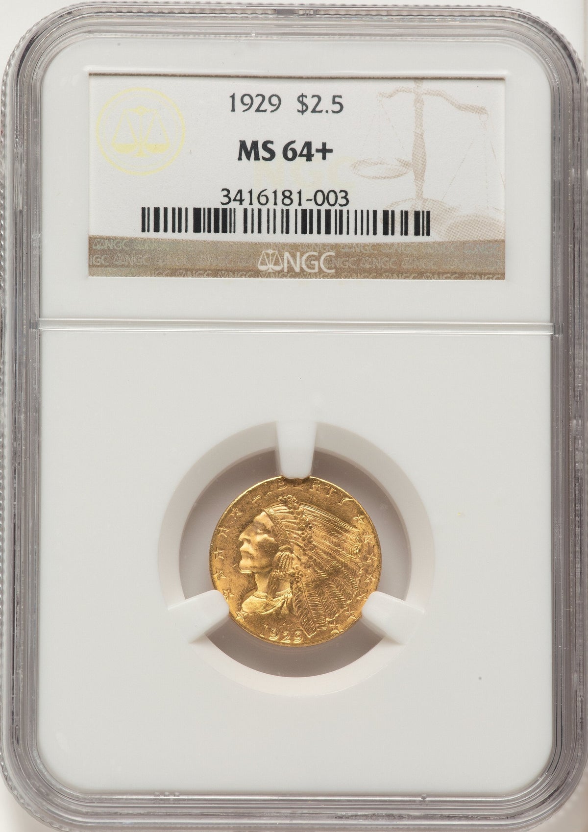 1929 $2.50 Indian Quarter Eagle NGC MS64+