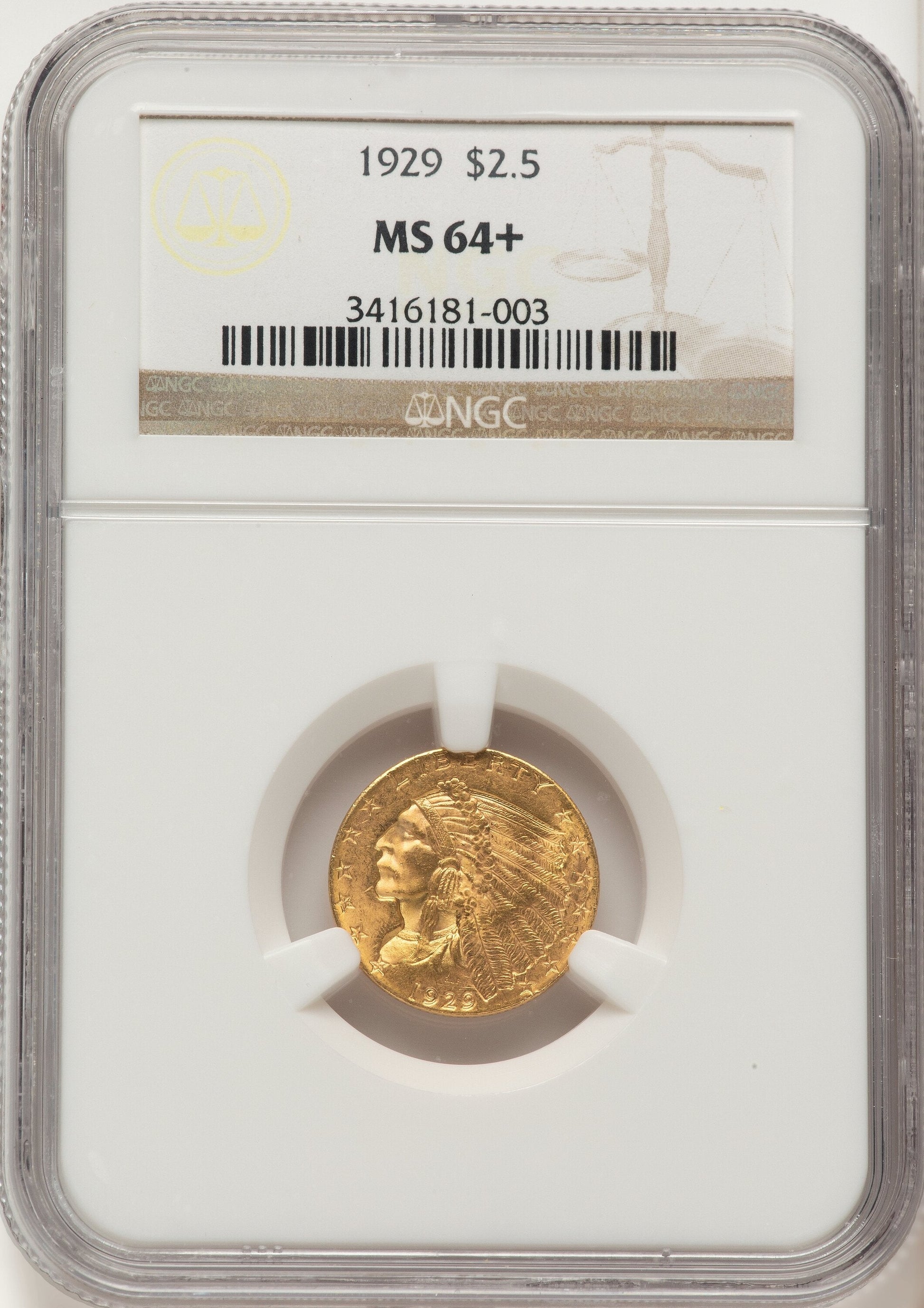 1929 $2.50 Indian Quarter Eagle NGC MS64+