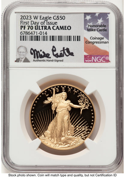 2023-W Proof Gold Eagle 1 oz FDI Mike Castle NGC PF70