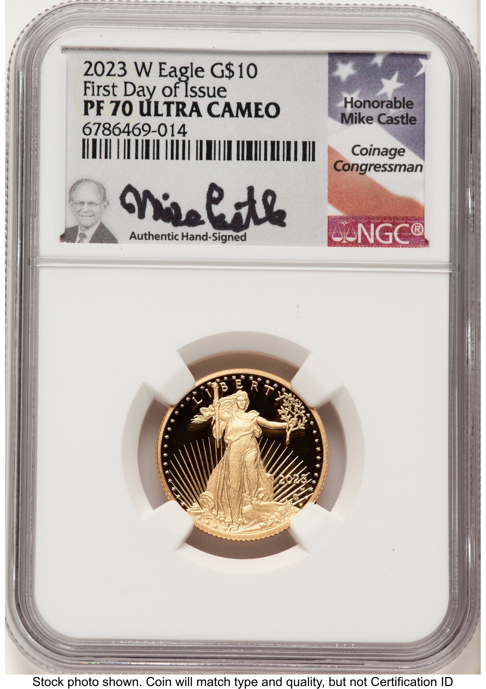 2023-W Proof Gold Eagle 1/4 oz FDI Mike Castle NGC PF70