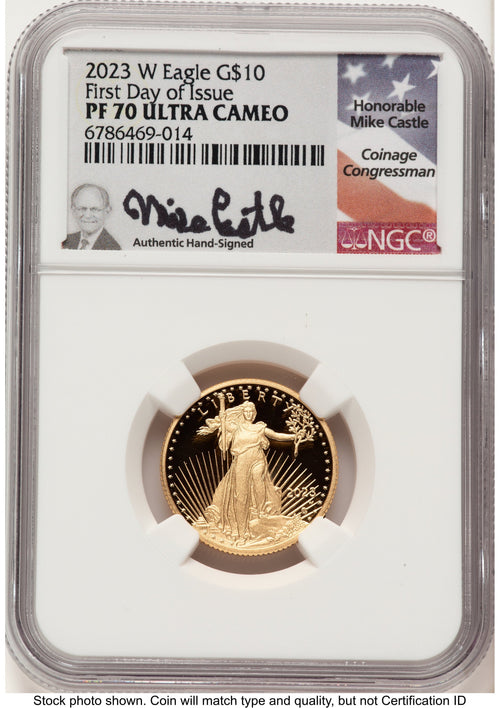 2023-W Proof Gold Eagle 1/4 oz FDI Mike Castle NGC PF70