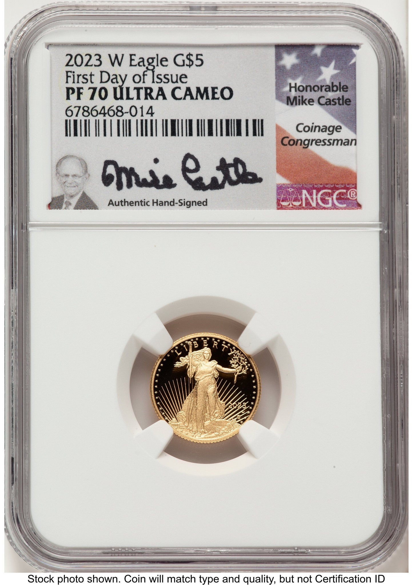 2023-W Proof Gold Eagle 1/10 oz FDI Mike Castle NGC PF70