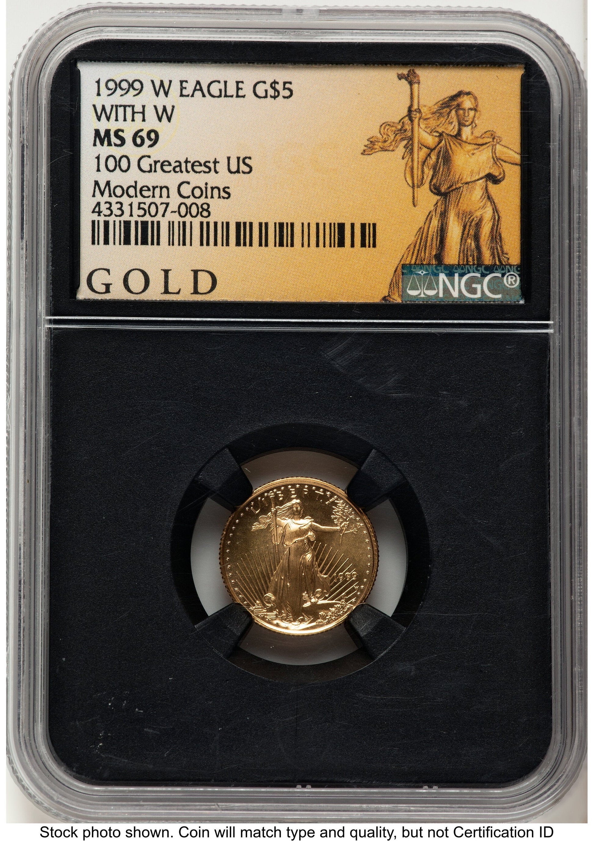 1999-W Gold Eagle 1/10 oz Unfinished Proof Dies 100 Greatest US Modern Coins American Liberty Series NGC PF69