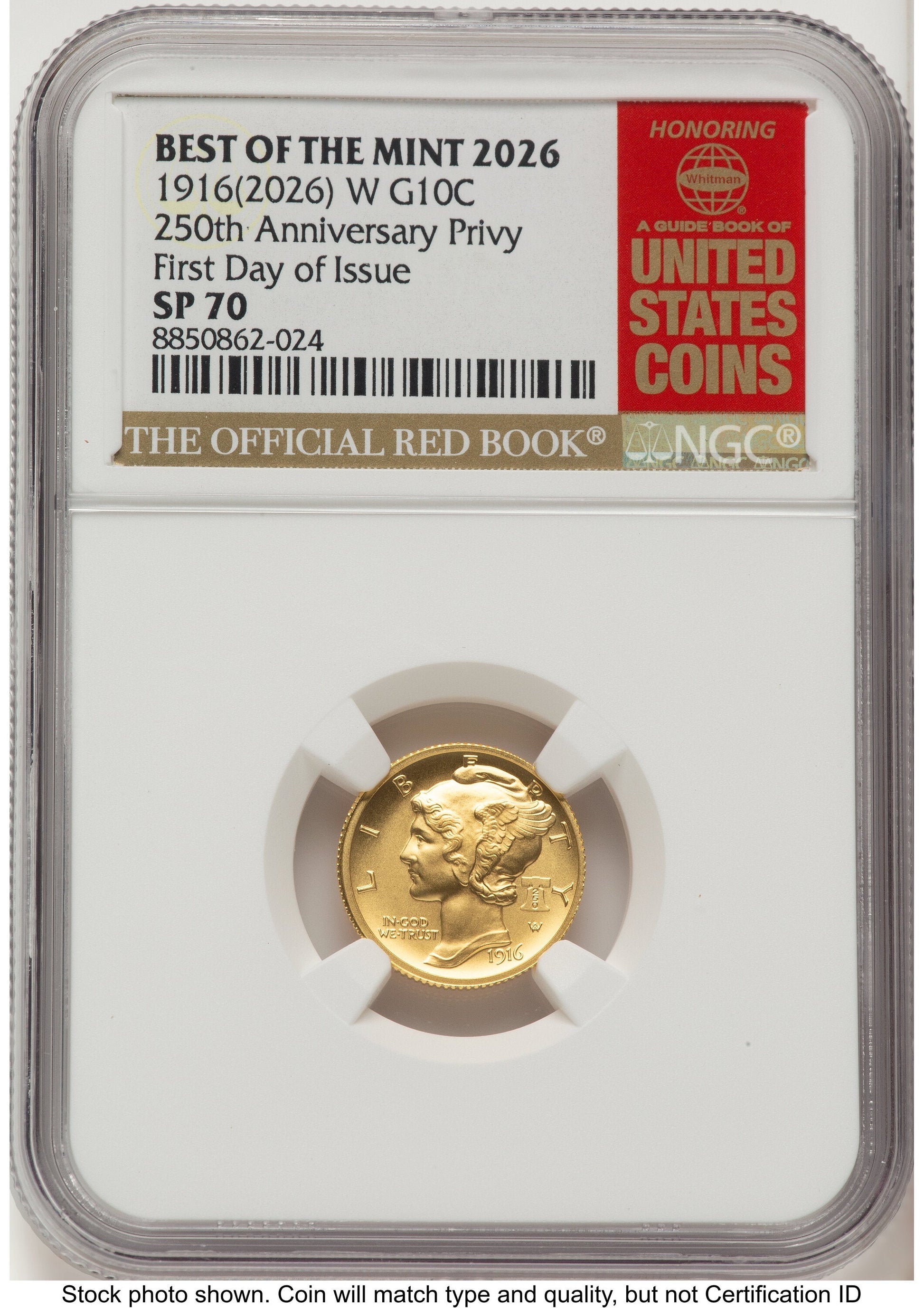 2026 2 Coin Best of the Mint 1916 Mercury Dime Gold 1/10 oz and Silver 1 oz Medal Set FDI Red Book NGC MS70
