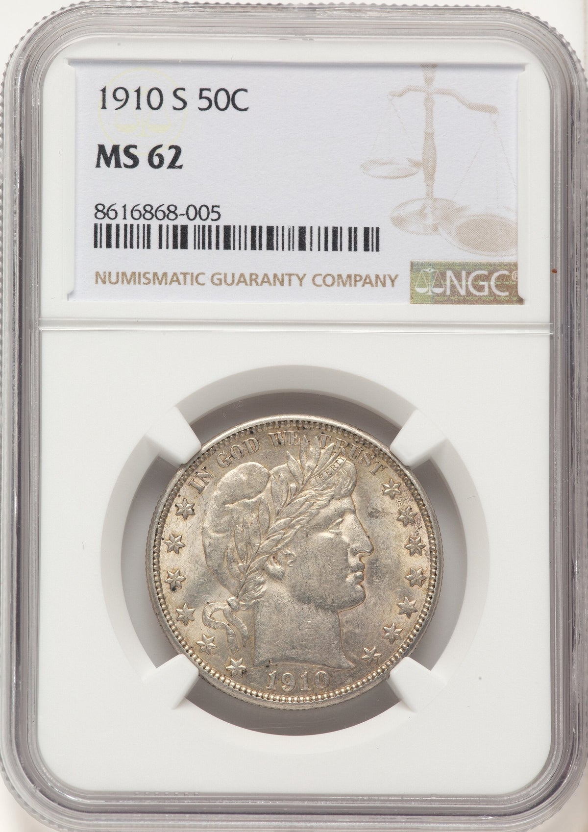 1910-S 50C Barber Half Dollar NGC MS62