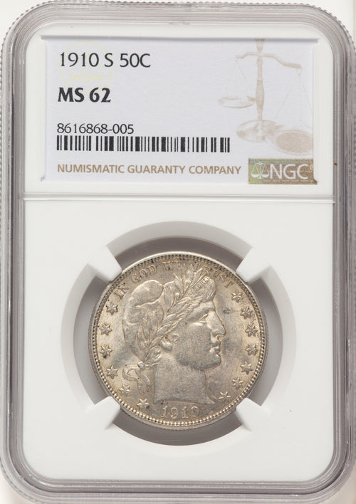 1910-S 50C Barber Half Dollar NGC MS62