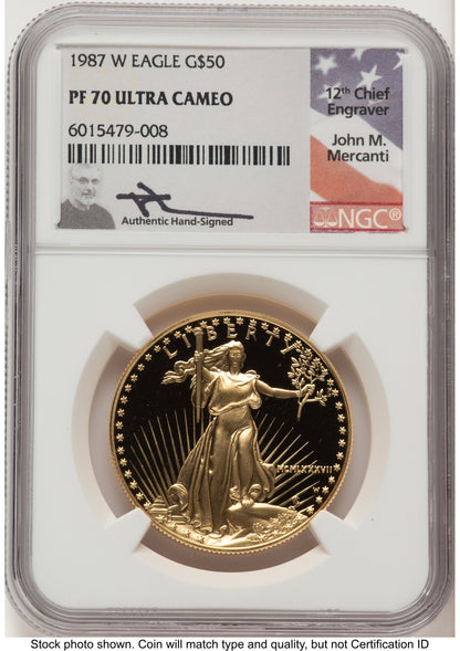 1987-W Proof Gold Eagle 1 oz John NGC PF70 Mercanti