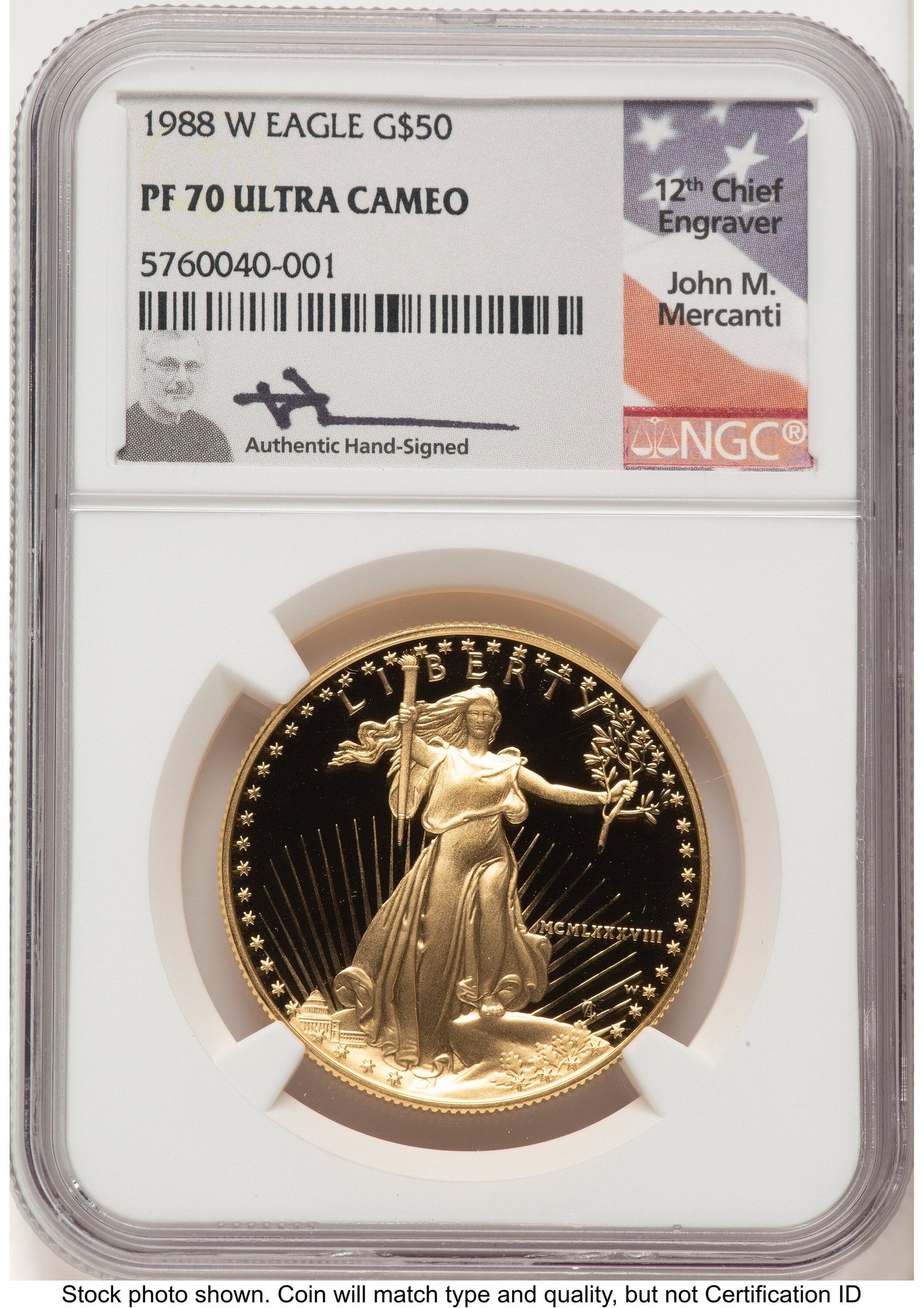 1988-W Proof Gold Eagle 1 oz John NGC PF70 Mercanti