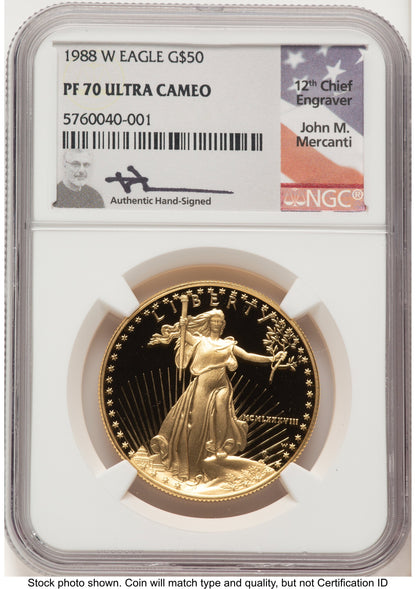 1988-W Proof Gold Eagle 1 oz John NGC PF70 Mercanti