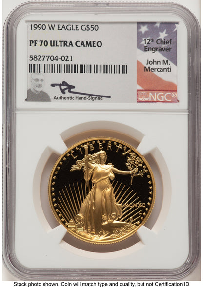 1990-W Proof Gold Eagle 1 oz John NGC PF70 Mercanti