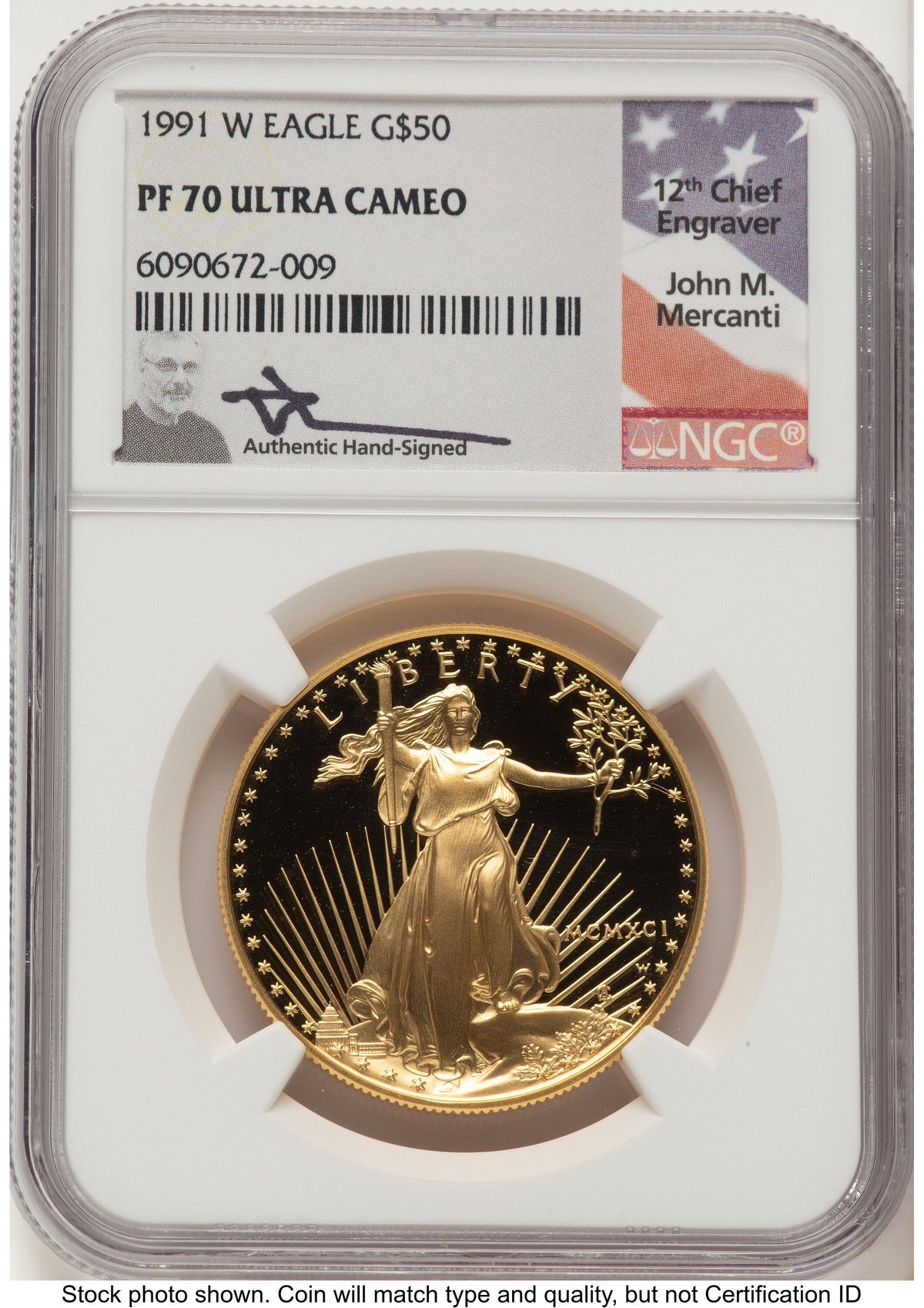 1991-W Proof Gold Eagle 1 oz John NGC PF70 Mercanti