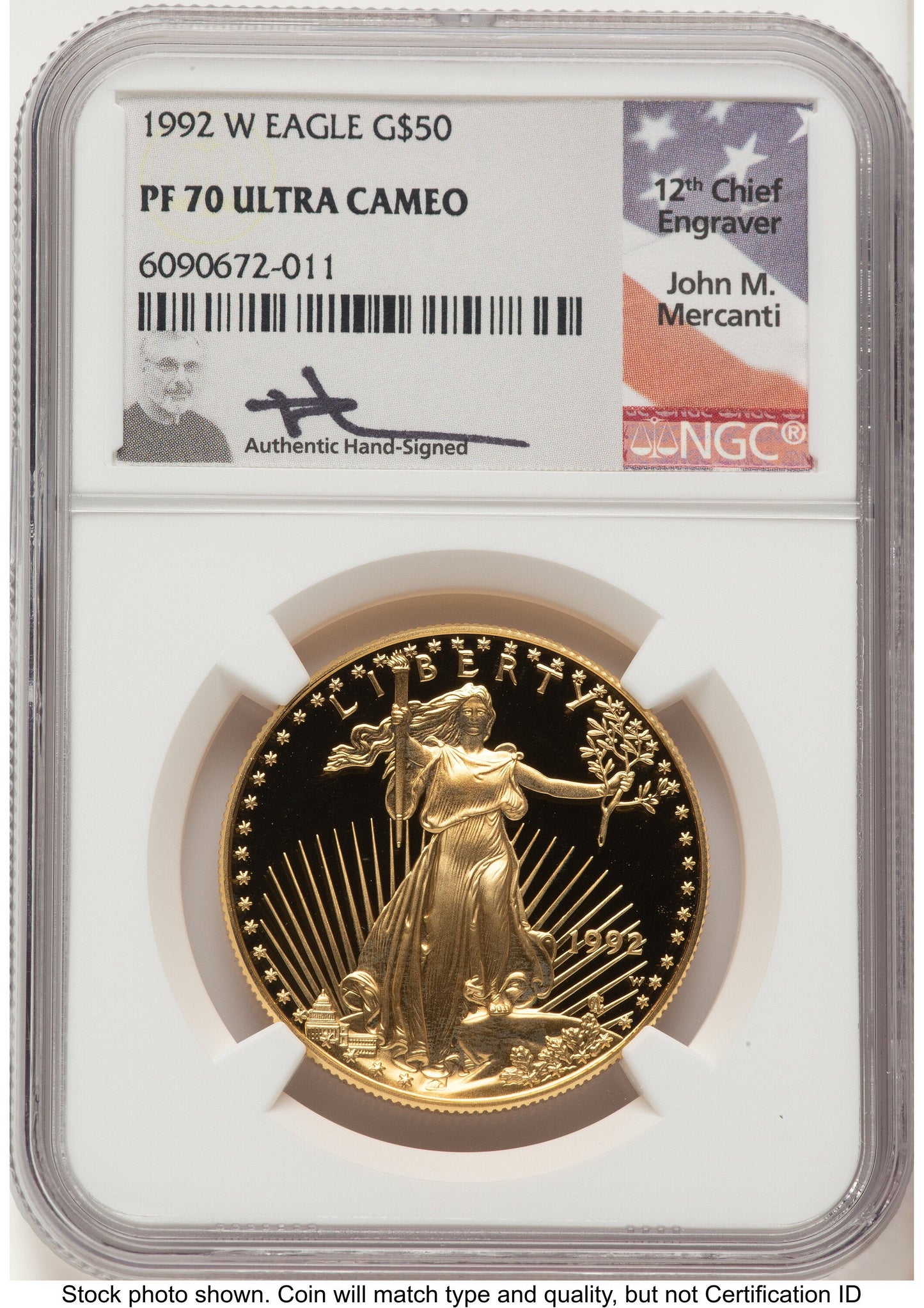 1992-W Proof Gold Eagle 1 oz John NGC PF70 Mercanti