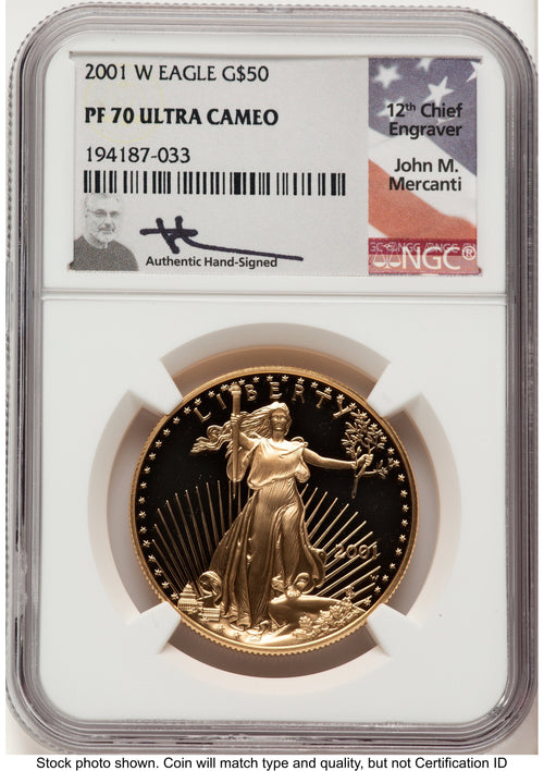 2001-W Proof Gold Eagle 1 oz John NGC PF70 Mercanti
