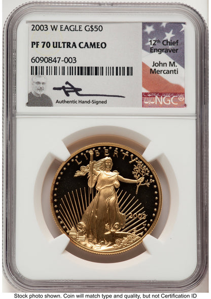 2003-W Proof Gold Eagle 1 oz John NGC PF70 Mercanti