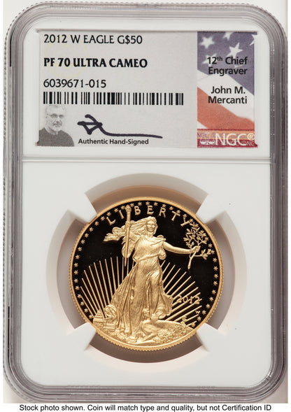 2012-W Proof Gold Eagle 1 oz John NGC PF70 Mercanti