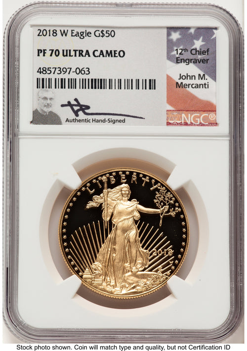 2018-W Proof Gold Eagle 1 oz John NGC PF70 Mercanti