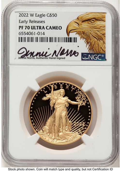 2022-W Proof Gold Eagle 1 oz ER Jennie NGC PF70 Norris