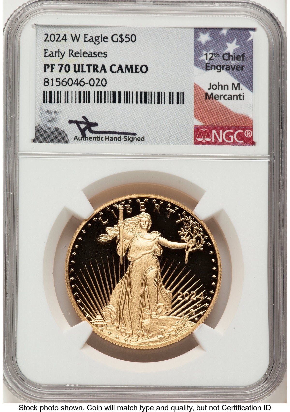 2024-W Proof Gold Eagle 1 oz ER John NGC PF70 Mercanti