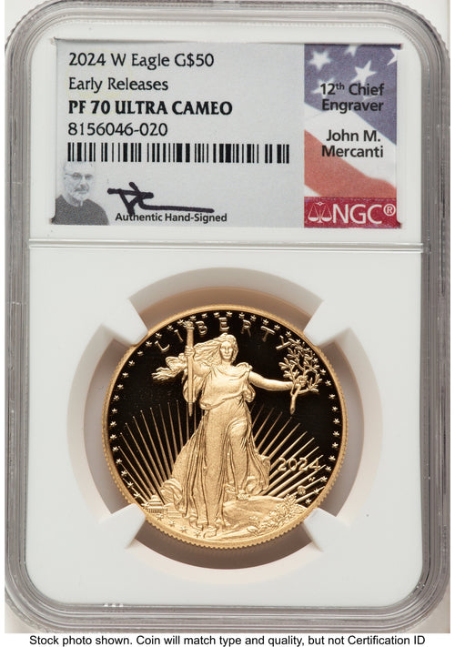 2024-W Proof Gold Eagle 1 oz ER John NGC PF70 Mercanti