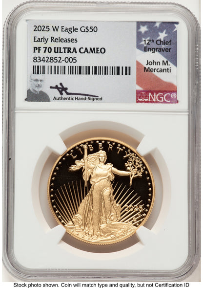 2025-W Proof Gold Eagle 1 oz ER John NGC PF70 Mercanti