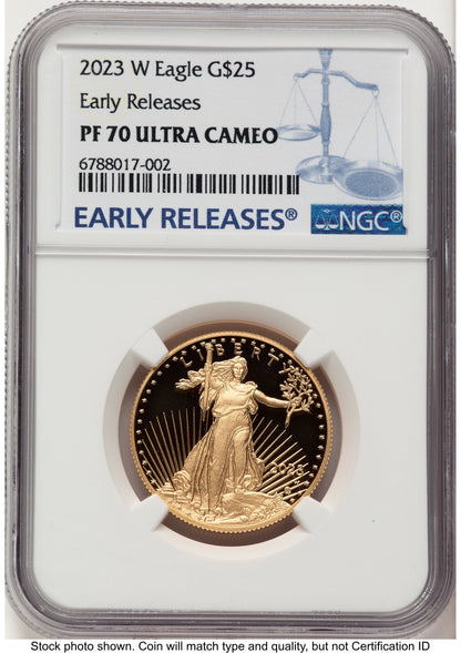 2023-W Proof Gold Eagle 1/2 oz ER Blue NGC PF70