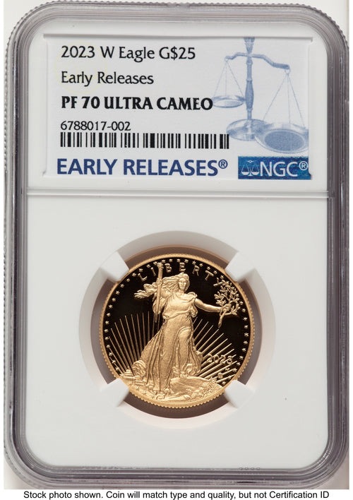 2023-W Proof Gold Eagle 1/2 oz ER Blue NGC PF70