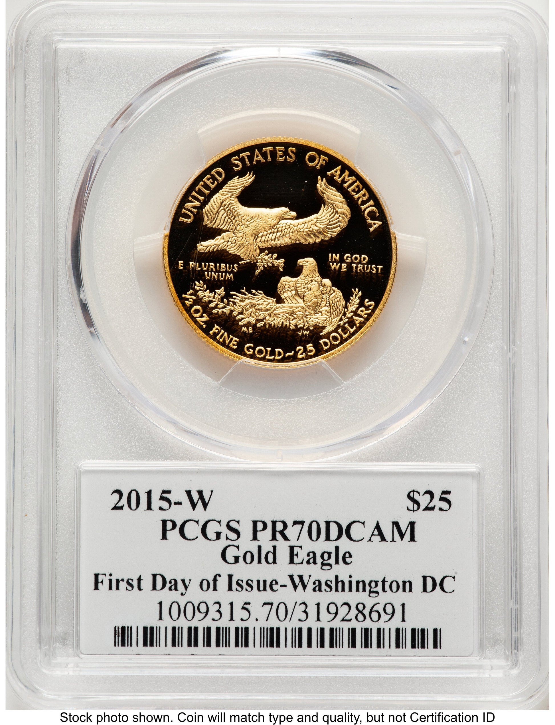 2015-W Proof Gold Eagle 1/2 oz FDI John Washington PCGS PR70 Mercanti