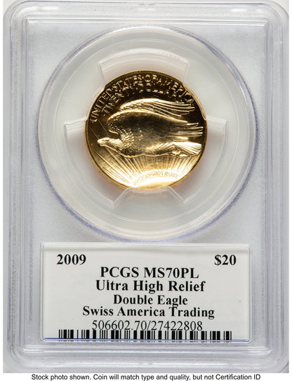 2009 G$20 Ultra High Relief PL Swiss America Trading PCGS MS70 Ed Moy