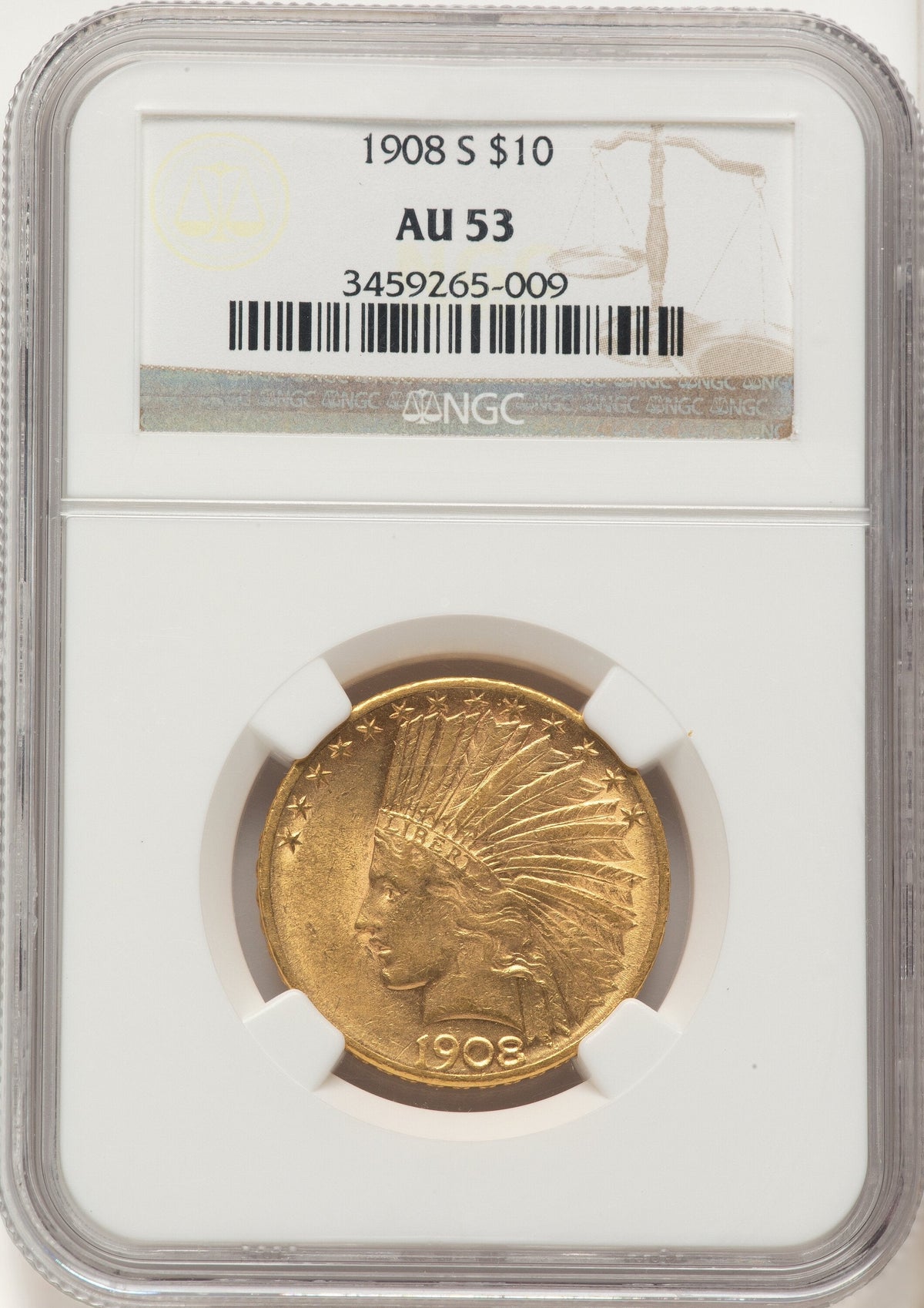 1908-S $10 Indian Eagle NGC AU53