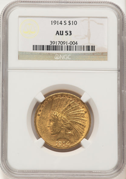 1914-S $10 Indian Eagle NGC AU53