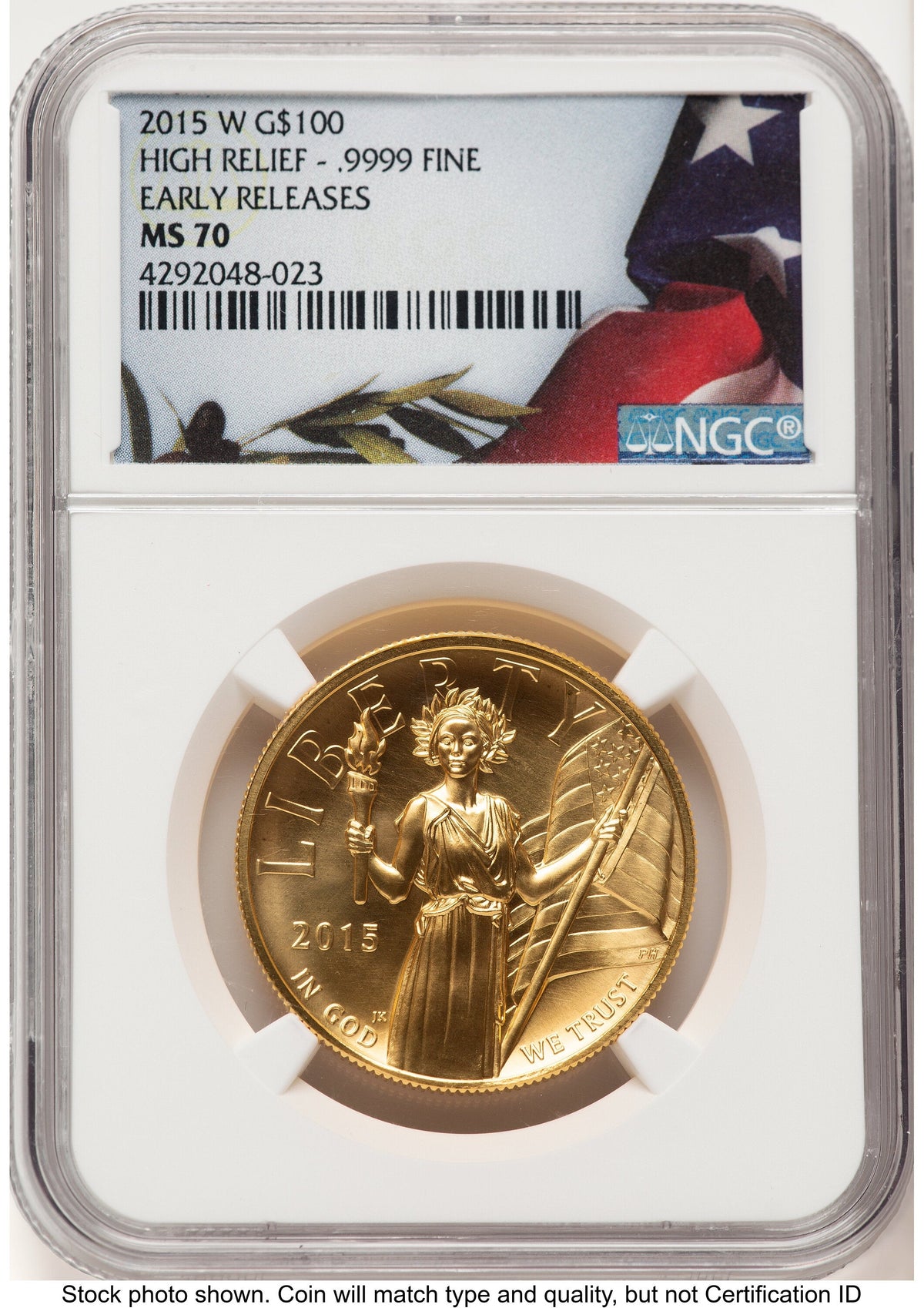 2015-W G$100 American Liberty High Relief ER Bunting Flag NGC MS70