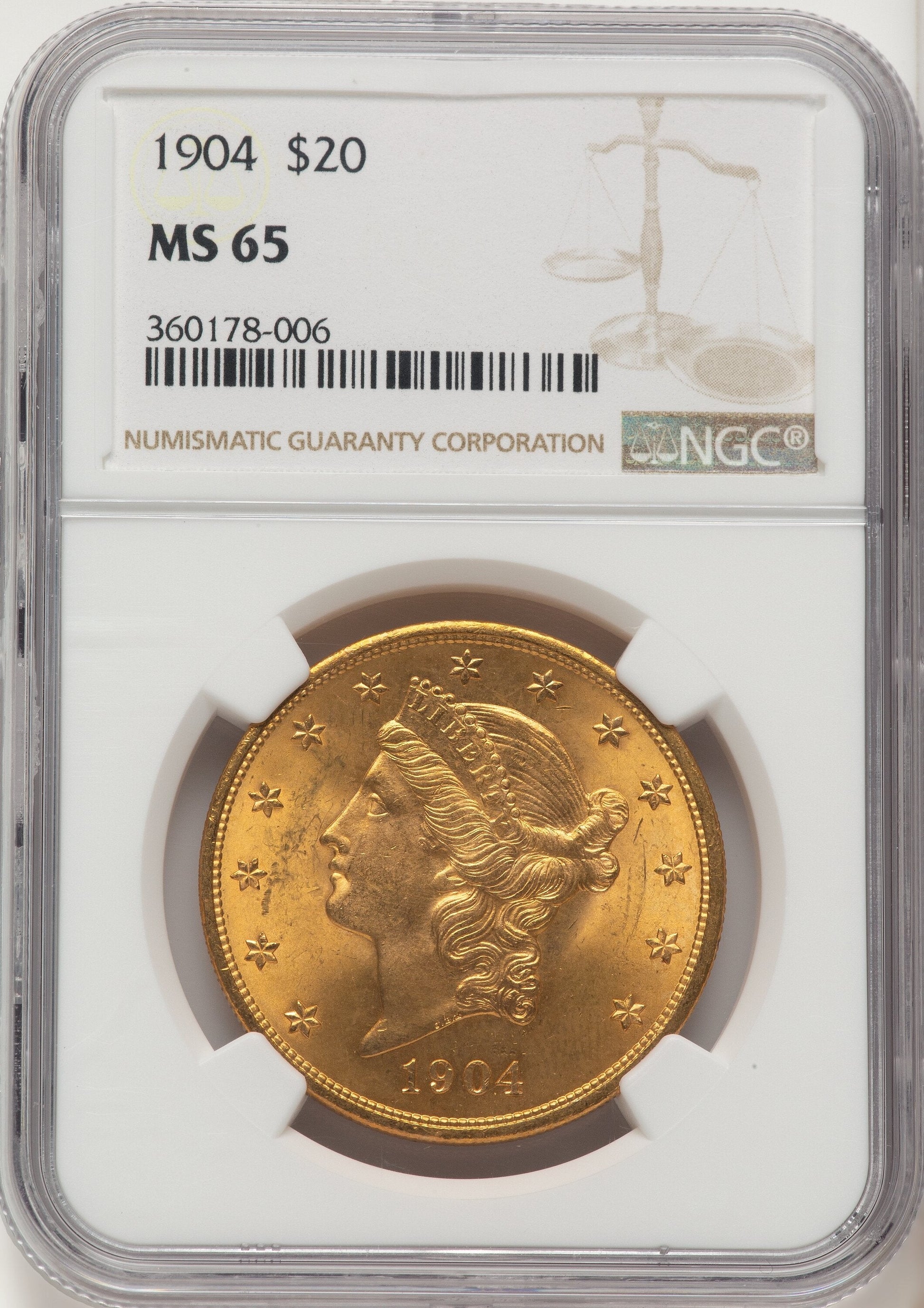 1904 $20 Liberty Liberty Double Eagle NGC MS65