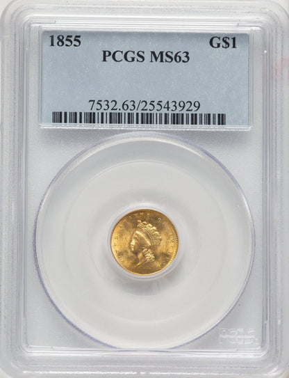 1855 G$1 Type Two Gold Dollar PCGS MS63
