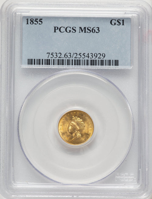 1855 G$1 Type Two Gold Dollar PCGS MS63