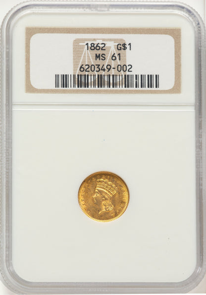 1862 G$1 Gold Dollar NGC MS61