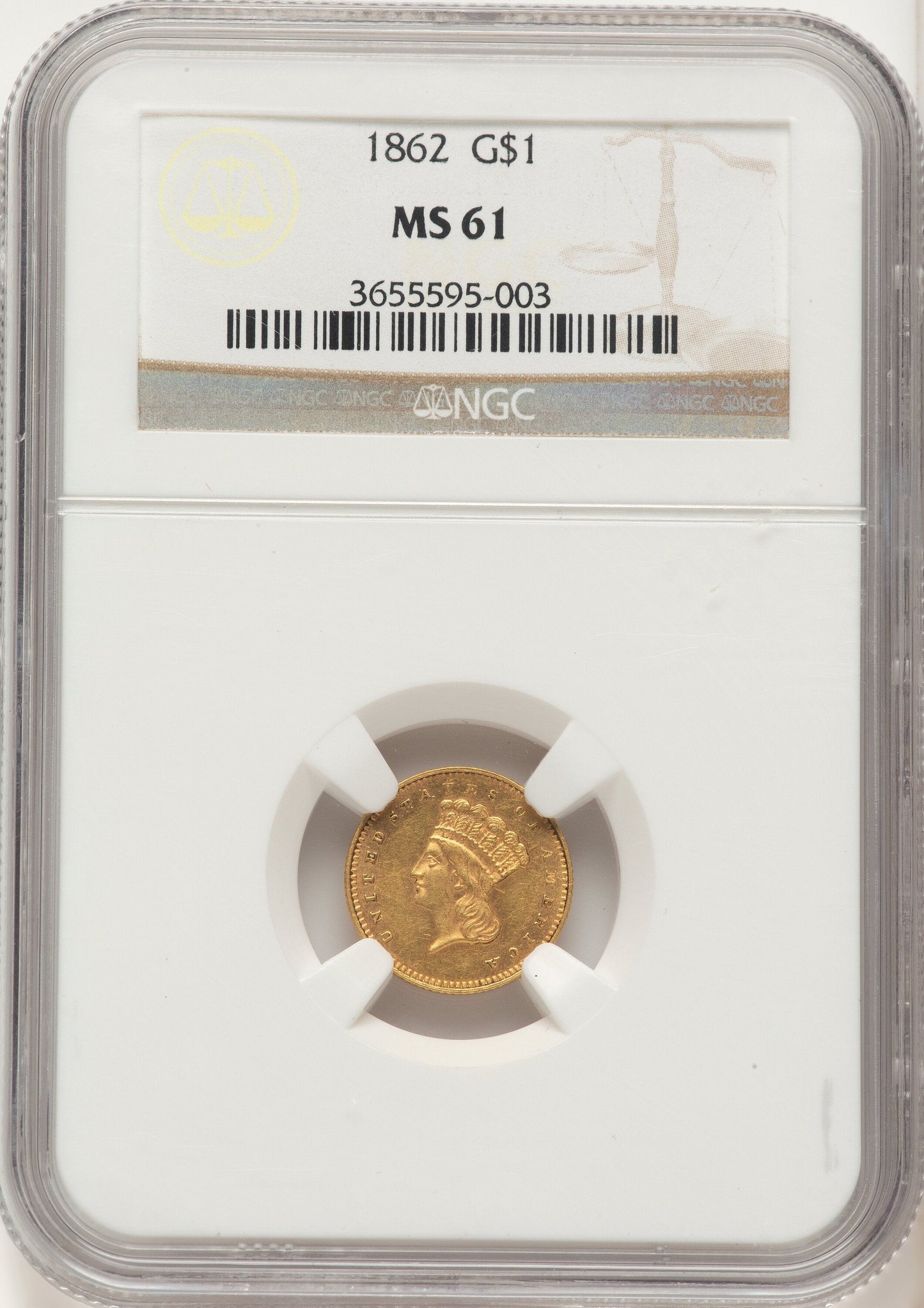 1862 G$1 Gold Dollar NGC MS61