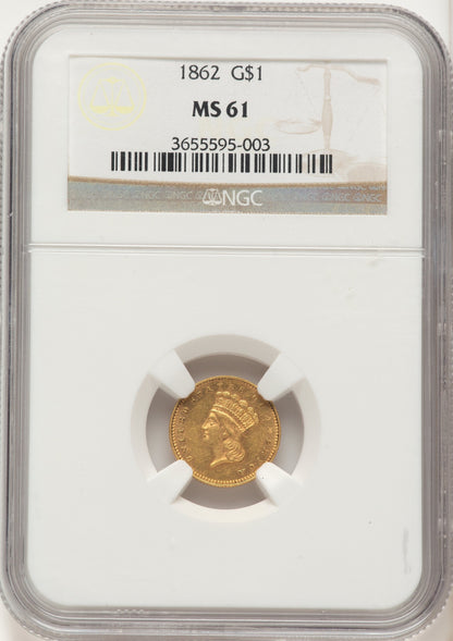 1862 G$1 Gold Dollar NGC MS61