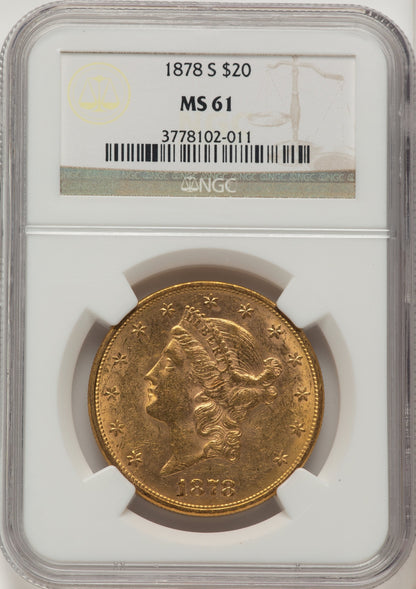 1878-S $20 Brown Label Liberty Double Eagle NGC MS61
