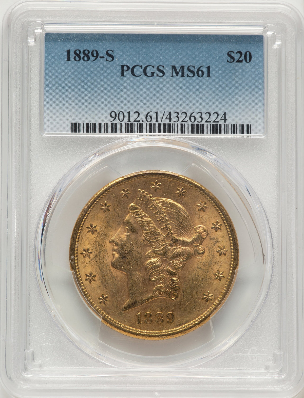 1889-S $20 Blue Gradient Liberty Double Eagle PCGS MS61