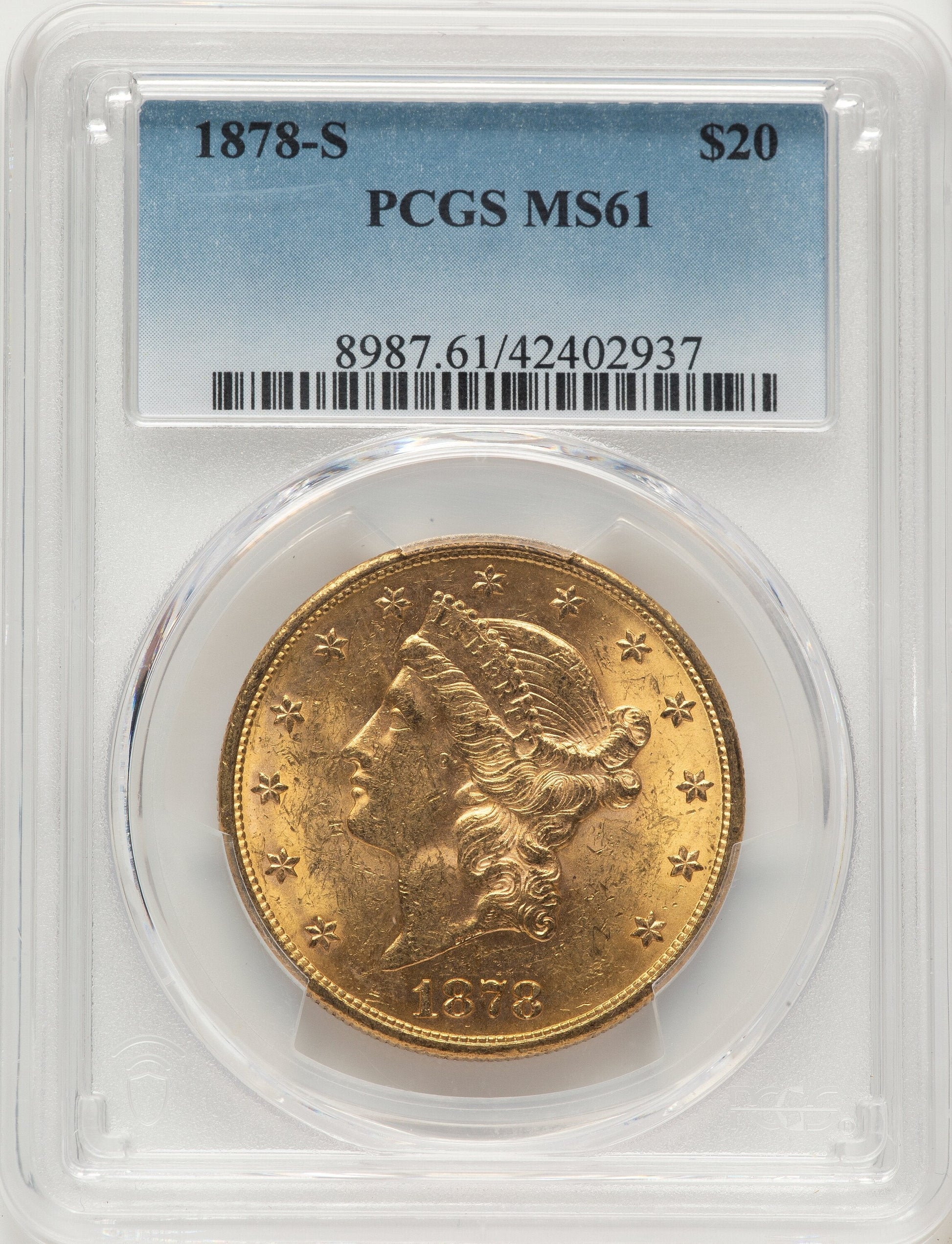 1878-S $20 Blue Gradient Liberty Double Eagle PCGS MS61