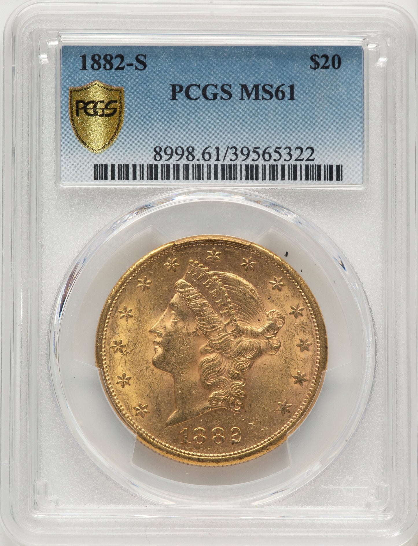1882-S $20 Blue Gradient Liberty Double Eagle PCGS MS61