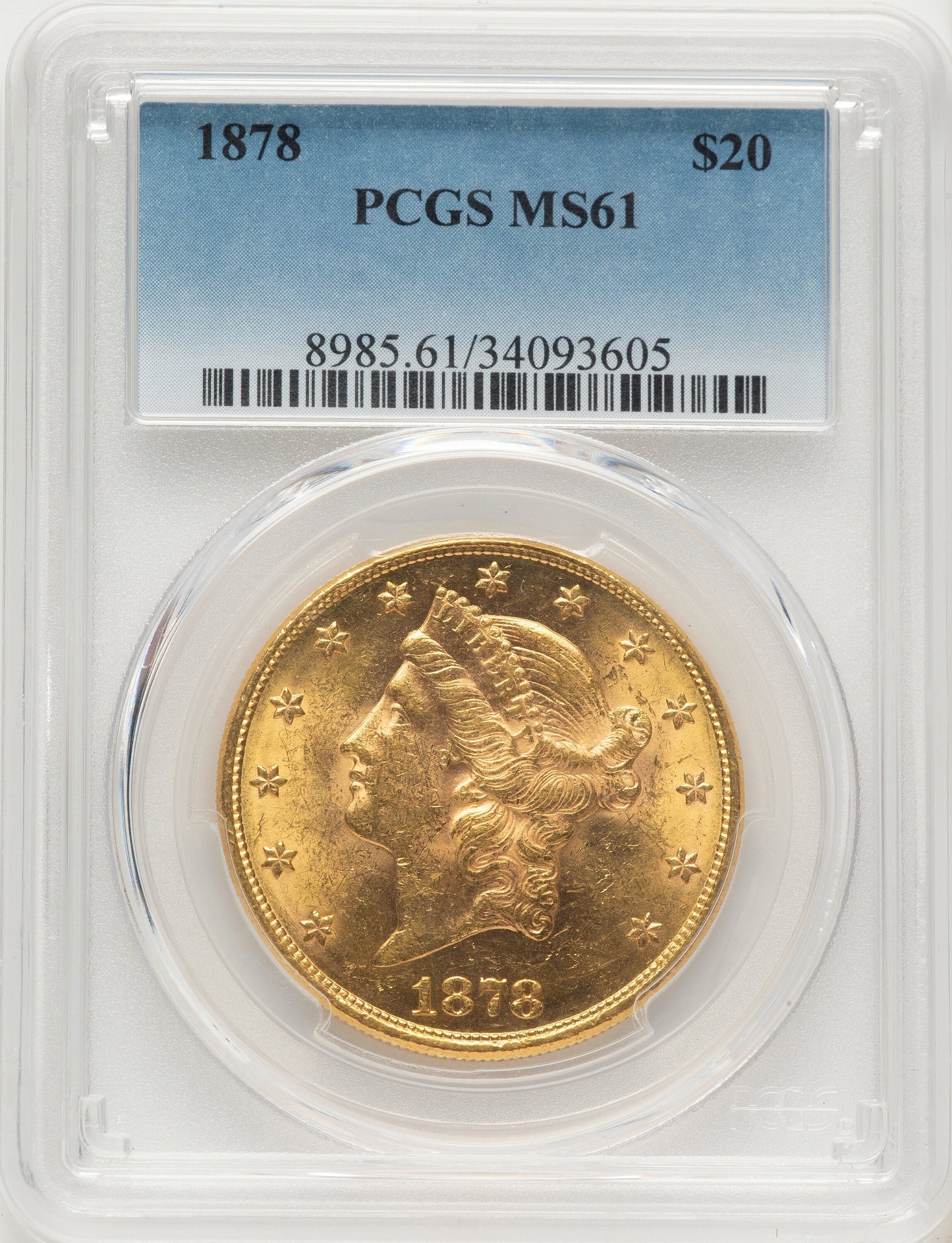 1878 $20 Blue Gradient Liberty Double Eagle PCGS MS61