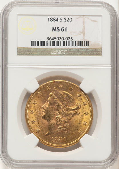 1884-S $20 Brown Label Liberty Double Eagle NGC MS61