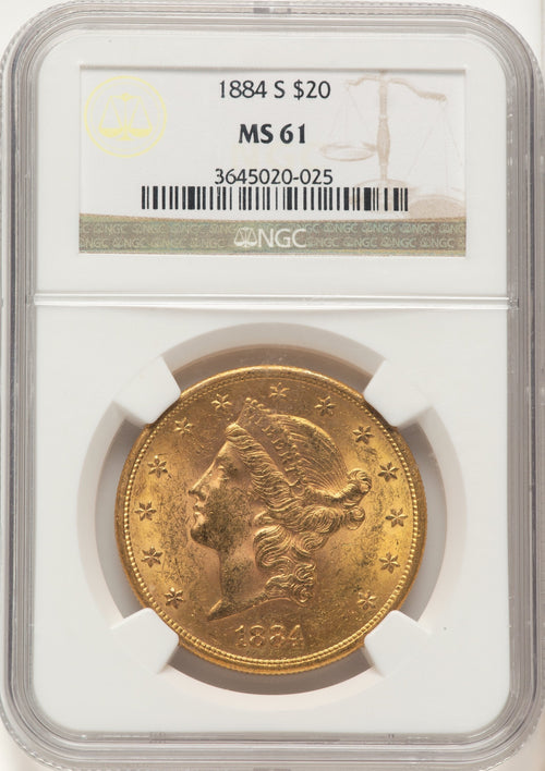 1884-S $20 Brown Label Liberty Double Eagle NGC MS61